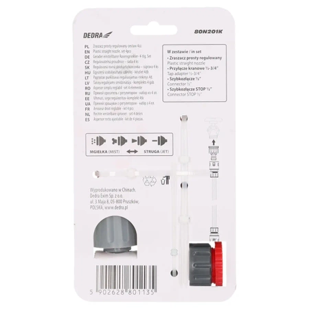 Komplekt 4tk. kastmiseks: reguleeritav sirge vihmuti, kraanipesa, 2 kiirühendust GARDEN DEDRA 80N201K