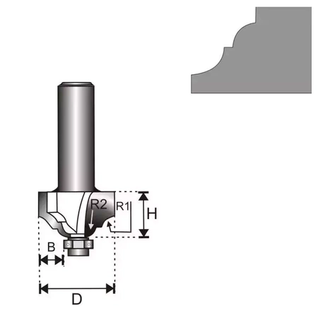 Класична фреза DEDRA 07F162B на підшипнику, T8, D39,3 H15,9 R1/R24,79/6,35
