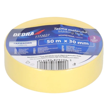 Taśma malarska wewnętrzna 30 mm x 50 m, 3-dniowa, DEDRA 11T2027