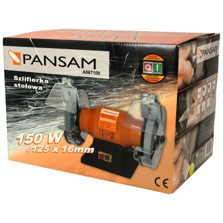 Szlifierka stołowa, dwutarczowa A067100 PANSAM 150W, 125x16mm, do pracy na sucho