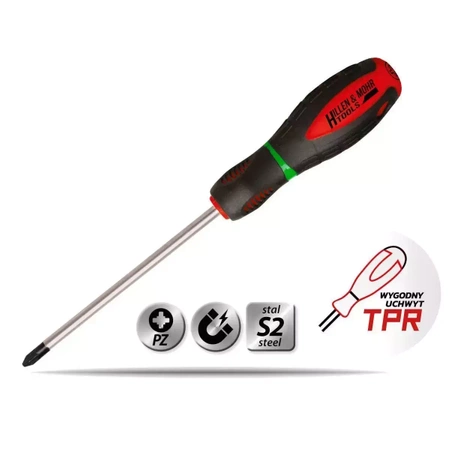 Screwdriver Pozidriv PZ2x100mm, S2 steel,two-material handle