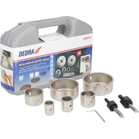 Комплект свредла за корона DEDRA DED1515 22, 28, 35, 44, 68, 73 mm +2 пилоти, волфрамов карбид