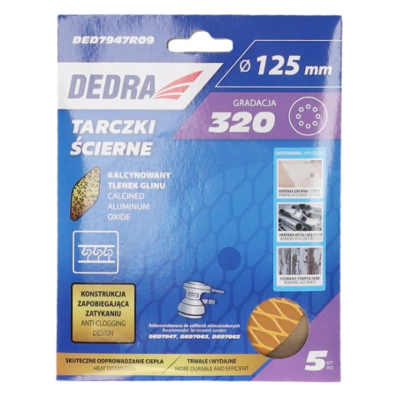 Discuri abrazive anti-înfundare 125mm, #320, Velcro, set de 5 buc, DED7947R09