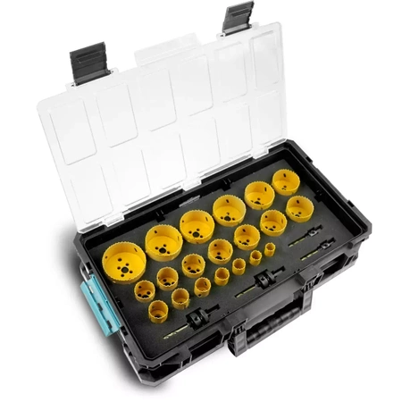 Set of bi-metal hole saws, 20-83mm in SAS case