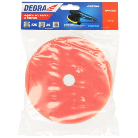 Kemény polírozó szivacs tépőzárral (narancssárga) DEDRA 08T814, átmérő 125 mm, vastagság 25 mm