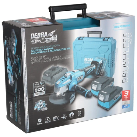 Set alata u kovčegu DEDRA SAS+ALL DED7030A10, bežični kutni brusilica, dvije baterije 4Ah, punjač