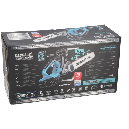 Akumulatorska verižna žaga 16", 2x 18V, DEDRA SAS+ALL DED7184V, vodilna tirnica 16"