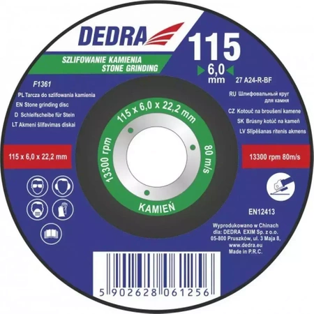 DEDRA brusilni disk za kamen F1361 konveksni 115x6,0x22,2mm