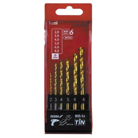 6pcs set twisted drill for metal HSS+cobalt+ TiN, 135°