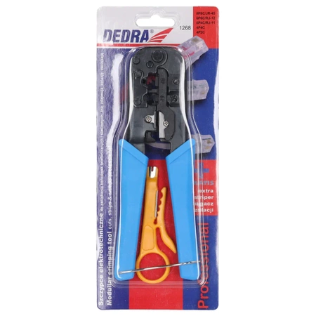 Zaciskarka do złączy modularnych, szczypce elektrotechniczne, DEDRA 1268 RJ45, RJ12, RJ11, 4P4C, 4P2C
