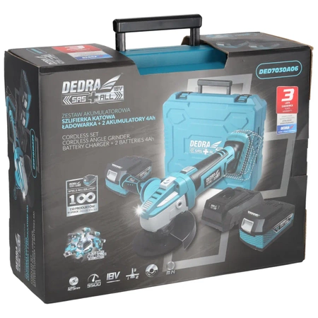 Tool set in a case DEDRA SAS+ALL DED7030A06, angle grinder, two 4Ah batteries, charger