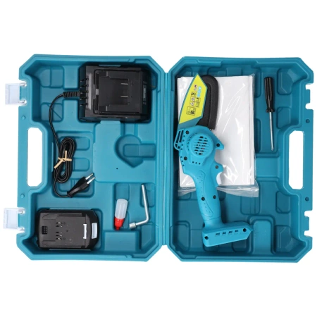 Garden set in a suitcase: mini chainsaw, 2Ah battery and charger DEDRA DED7030A11 - DED6984+DED7032+DED7038 case