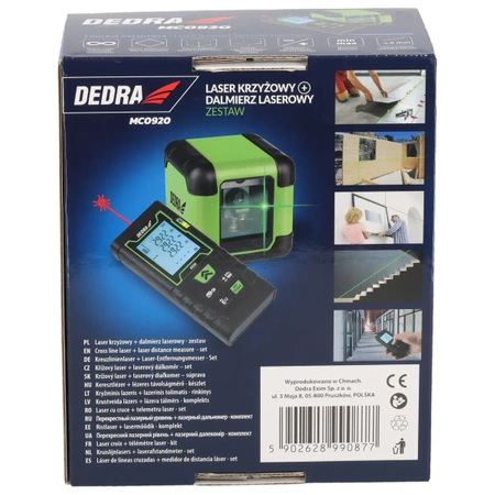 Komplet merilnega orodja: zeleni križni laser + laserski daljinomer 40m DEDRA MC0920