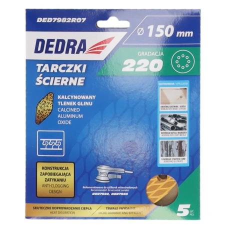 Brusné kotouče proti ucpávání 150 mm, č. 220, na suchý zip, sada 5 ks, DED7982R07