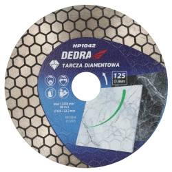Deimantinis pjovimo diskas su bičių korių segmentu, pjovimo diskas DEDRA H1042, drėgnas pjovimas, sausas pjovimas, skersmuo 125 mm.