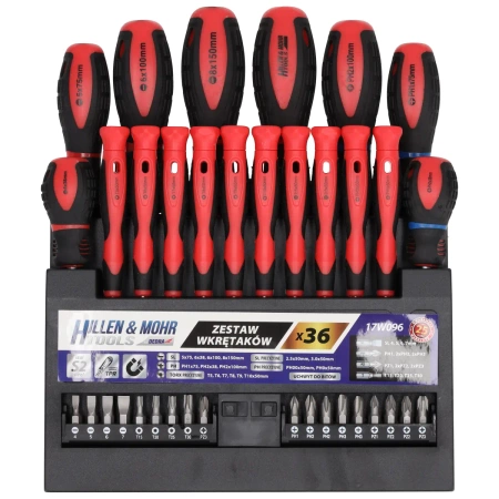 Screwdriver and bits set 36pcs with plastic holder, S2 steel