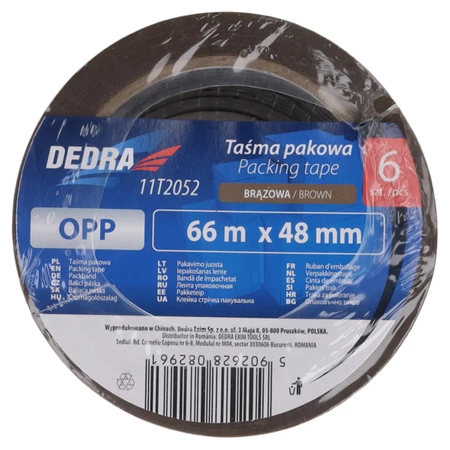 Taśma pakowa brązowa 48mm x 66m, zestaw 6szt, DEDRA 11T2052