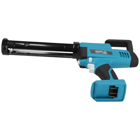 Akumulátorový silikónový extrudér, DED7056 DEDRA SAS+ALL pre 300ml tuby, sila 2000N, automatický návrat piestu, nastaviteľná rýchlosť pohybu