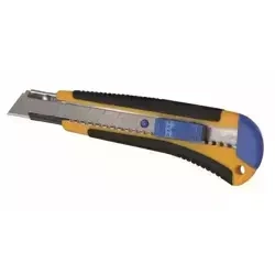 Обивочный нож, тапециак, складной нож DEDRA M9015 18мм+запасной. прорезиненная рукоятка, металлическая направляющая, скользящий замок