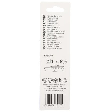 DEDRA metallpuurimispistoda WM08511 HSS, teras 4341, 135°, 8,5x117mm, 1tk