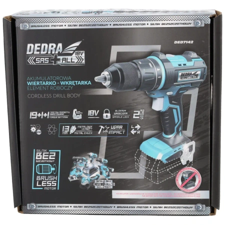 Akumulatora urbjmašīna, 18 V, DEDRA SAS+ALL DED7142 50 Nm, 13 mm, ar trieciena funkciju, bez sukasi