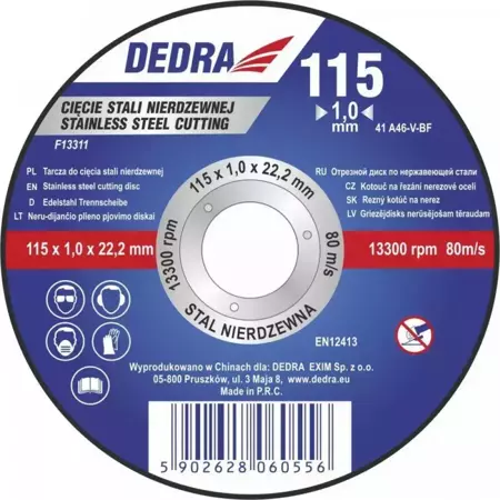 Відрізний круг DEDRA з нержавіючої сталі F13312 115x1,5x22,2 мм