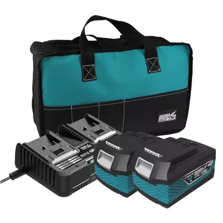 Стартовий комплект DEDRA SAS+ALL DED7030G04: акумуляторна батарея 2xDED7034 4Аг, зарядний пристрій DEDRA SAS DED7038V, сумка для інструментів DED7001A