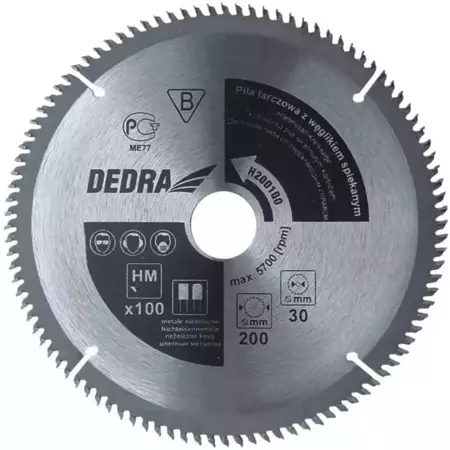 DEDRA H300100 Пиляльний диск по дереву 100 зубців з твердосплавними напайками, діаметр 300x30 мм, вiдья